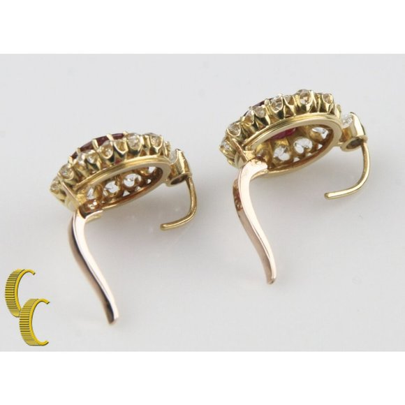 4.12 carat Unaltered Natural Ruby 18k Yellow Gold Lever-back & Diamond Earrings - Picture 3 of 6